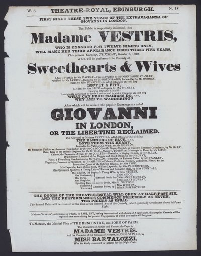 Programme de théâtre pour le Theatre Royal, Édimbourg, 6 octobre 1829 - Scottish School