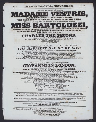 Programme de théâtre pour le Theatre Royal, Édimbourg, 9 octobre 1829 - Scottish School