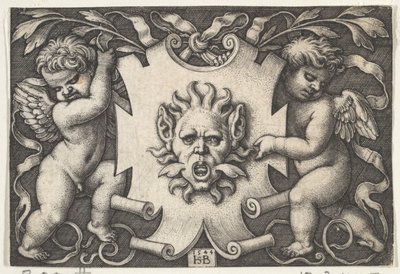 Un masque sur un écu soutenu par deux génies, 1544 - Sebald Beham