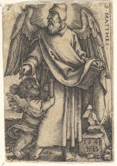 Planche 1 : Saint Matthieu avec la tête tournée en profil vers la gauche, un chérubin en bas à gauche, 1541 - Sebald Beham