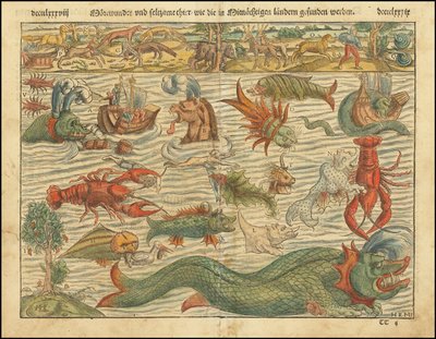 Édition de 1570 de la carte des monstres marins de Sebastian Münster - Sebastian Munster