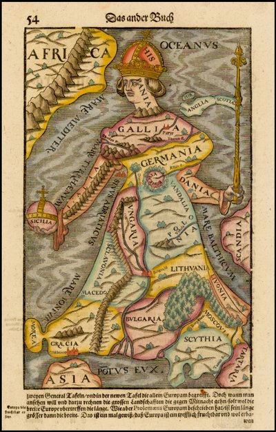 Europa regina Reine Europe De la Cosmographia, 1570 - Sebastian Munster