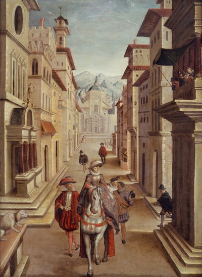 Figures élégantes dans une rue de la Renaissance italienne - Sebastian Vrancx