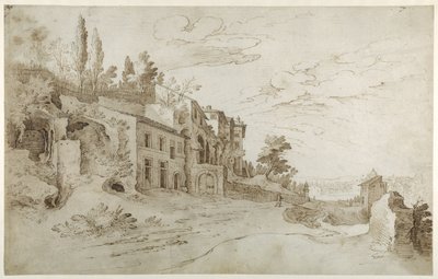 Maisons parmi les ruines avec une vue lointaine de Rome - Sebastian Vrancx