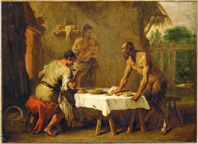 Le satyre et le paysan, une fable ésopienne ... - Sebastiano (attr. to) Ricci