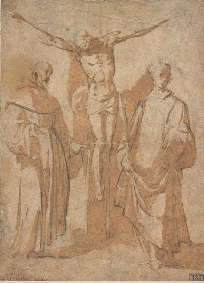 Christ en croix flanqué de deux saints - Sebastiano Vini