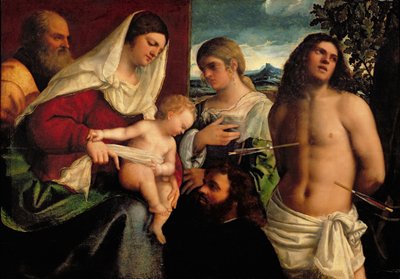 Sacra Conversatione avec SS. Catherine, Sébastien et Sainte Famille - Sebastiano del Piombo