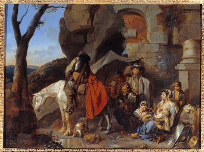 Halte de soldats, anciennement appelée Halte de bohémiens. Peinture de Sébastien Bourdon (1616-1671) XVIIe siècle - Sébastien Bourdon