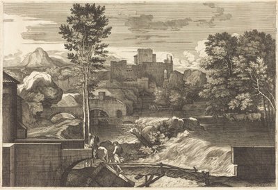 Paysage avec deux personnages sur un pont - Sébastien Bourdon