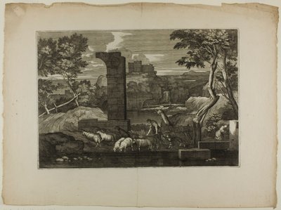 Paysage avec un berger et son troupeau - Sébastien Bourdon