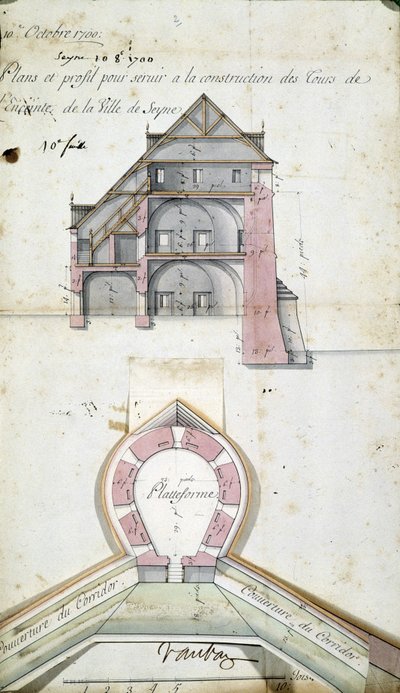 Plan et coupe des tours de la ville de Seyne, par Vauban - Sebastien Le Prestre de Vauban