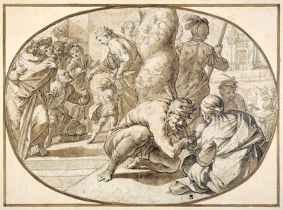 Une reine distribuant des aumônes à un mendiant infirme dans le temple de Jérusalem, début du XVIIe siècle - Second School of Fontainebleau