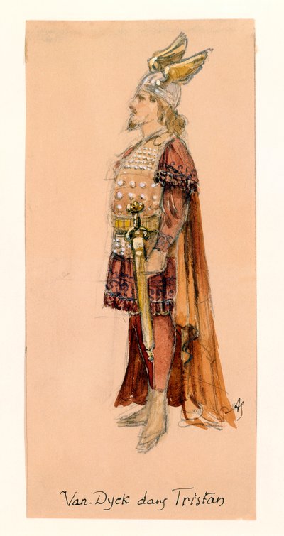 France, Paris, croquis de costume pour Tristan dans Tristan et Isolde de Richard Wagner pour la représentation au Palais Garnier de Paris - Segaud Segaud