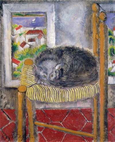 Chat sur une chaise en paille - Sei Koyanagui