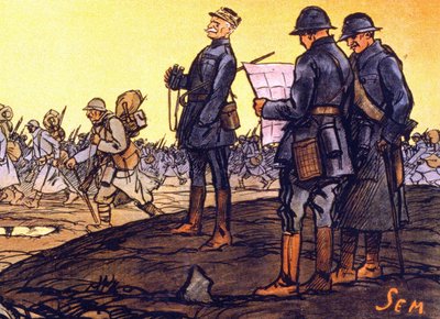 Le général Ferdinand Foch (1851 - 1929) regardant ses troupes défiler sur le champ de bataille. (détail) - Sem