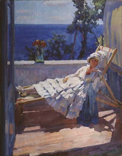 Une dame sur le balcon, 1916 - Sergei Arsenevich Vinogradov