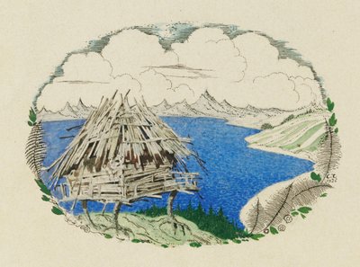 La cabane sur pattes de poulet. Illustration du poème Ruslan et Ludmila par A. Pouchkine, 1921-1926 - Sergei Vasilevich Chekhonin