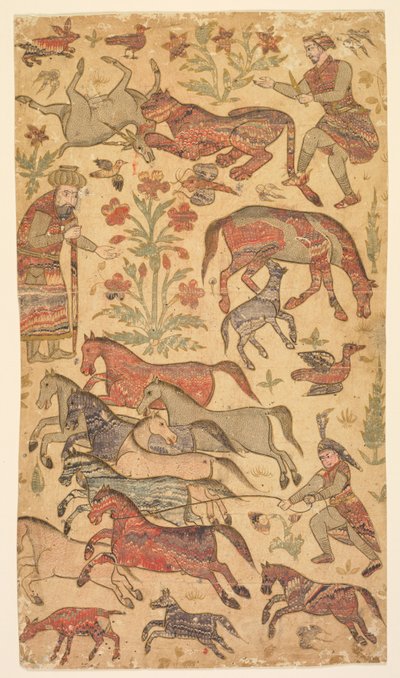 Image marbrée de Rustam attrapant Rakhsh, vers 1650 - Shafi
