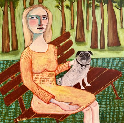 Une femme avec un carlin - Sharyn Bursic