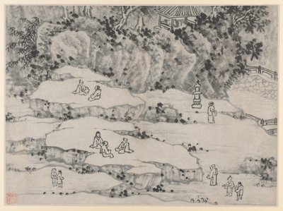 Douze vues de la colline du Tigre, Suzhou : La terrasse de la pierre qui hoche la tête, colline du Tigre..., après 1490 - Shen Zhou