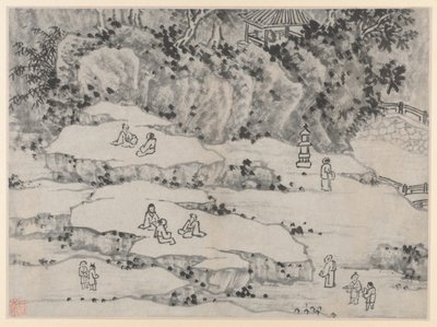 Douze Vues de la Colline du Tigre, Suzhou : La Terrasse de la Pierre Qui Hoche la Tête, Colline du Tigre, et le Siège des Mille Hommes - Shen Zhou