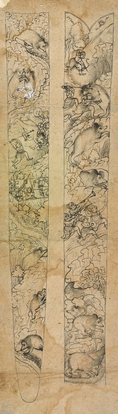 Un raja chassant des sangliers, design pour un fourreau, vers 1750-1760 - Shevdar (attr.to) Gangeyagi