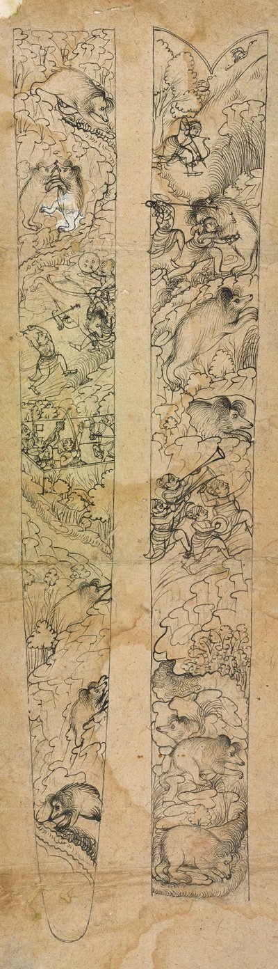 Un raja chassant des sangliers, design pour un fourreau, vers 1750-1760 - Shevdar Gangeyagi