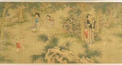 Femmes et enfants dans un jardin - Shi Wang