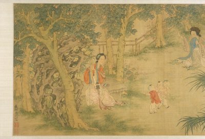 Femmes et enfants dans un jardin - Shi Wang