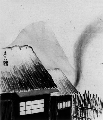 Cottage et montagnes - Shibata Zeshin