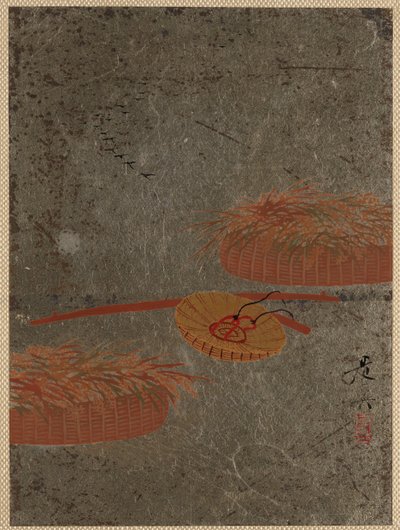 Paniers de fleurs et chapeau de fermier - Shibata Zeshin
