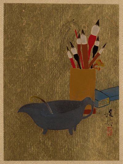Kessel und Kiste mit Pinseln - Shibata Zeshin