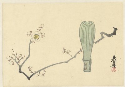 Fleurs de prunier et un batteur de thé - Shibata Zeshin