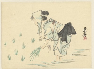 Femme plantant du riz - Shibata Zeshin