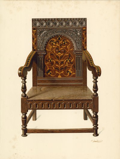 Chaise incrustée de chêne, propriété de Miss Dorothy Chune Fletcher - Shirley Charles Llewellyn Slocombe