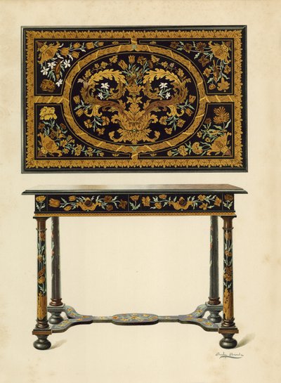 Table incrustée de marqueterie, propriété de Lord Zouche de Haryngworth - Shirley Charles Llewellyn Slocombe