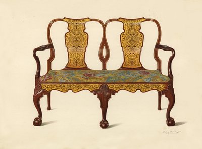 Canapé en noyer incrusté de marqueterie, propriété de Percy Macquoid - Shirley Charles Llewellyn Slocombe