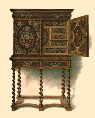 Cabinet en noyer incrusté de marqueterie, 1905 - Shirley Charles Llewellyn Slocombe