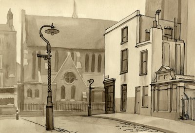 Lampadaire et église, vers 1951 - Shirley Markham
