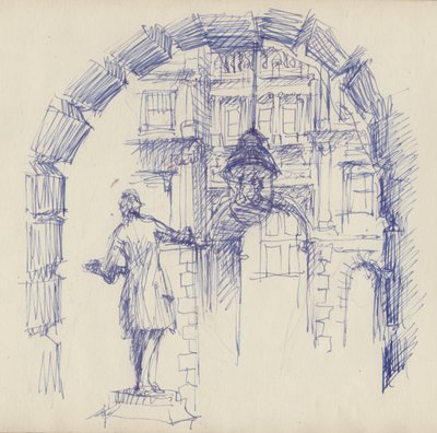 Statue de Joshua Reynolds à la Royal Academy, Londres, vers 1950 - Shirley Markham