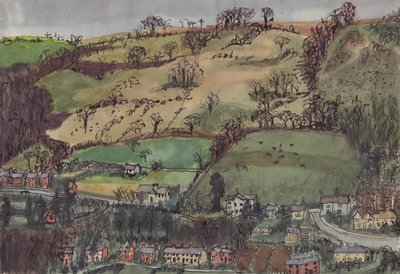 Village et champs, vers 1950 - Shirley Markham