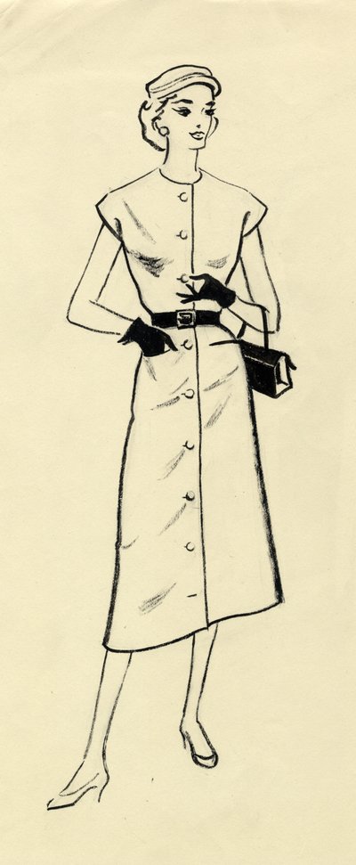Femme en robe ceinturée, vers 1950 - Shirley Markham