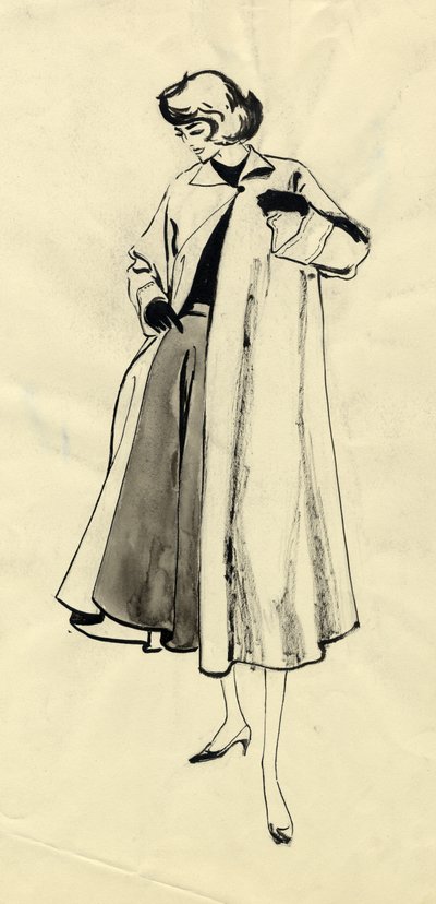 Femme en manteau et jupe ample, vers 1950 - Shirley Markham