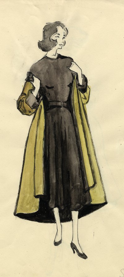 Femme en manteau olive, vers 1950 - Shirley Markham