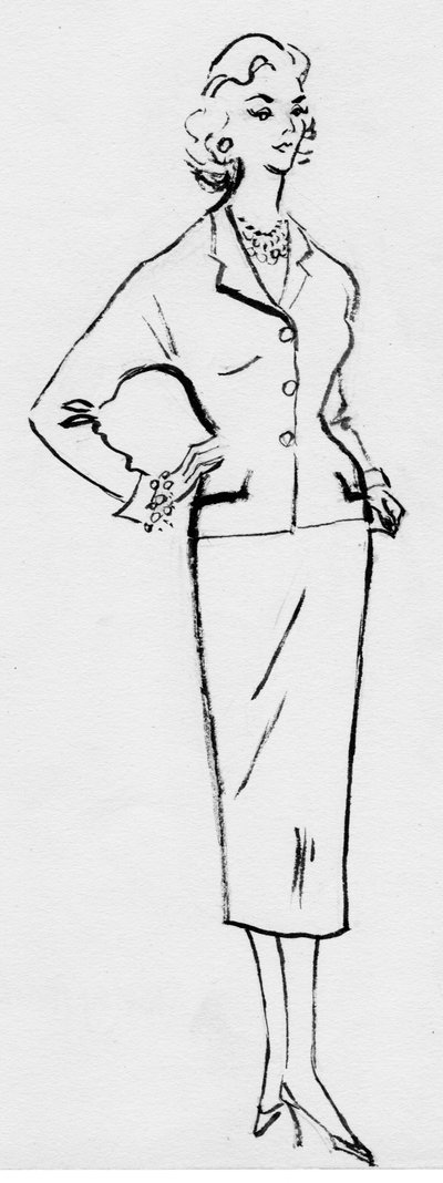Femme en costume crayon, vers 1950 - Shirley Markham