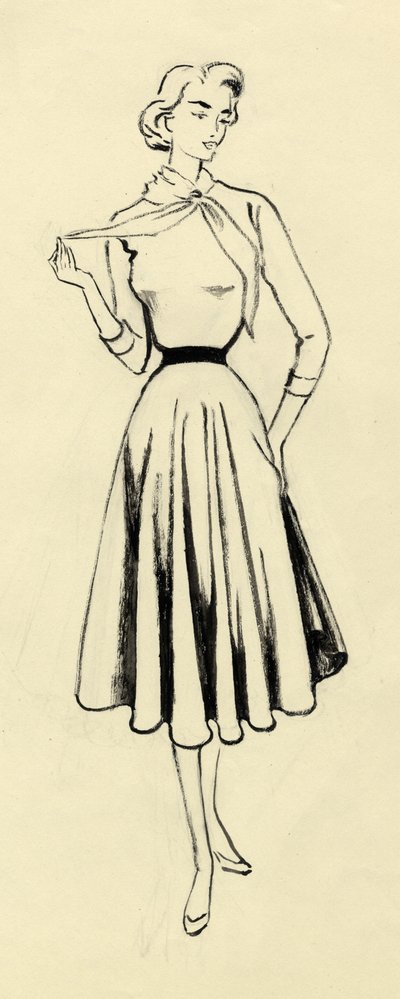 Femme en pull et jupe ample, vers 1950 - Shirley Markham
