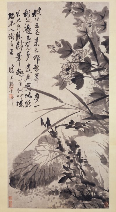 Hibiscus, Lotus et Roche, vers 1705-7 - Shitao