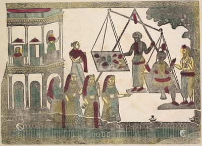 Krishna pesé contre des objets précieux, 1800s - Shri Gobinda Chandra Roy