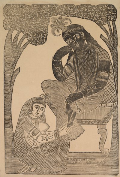 Radha caressant les pieds de Krishna - Shri Gobinda Chandra Roy