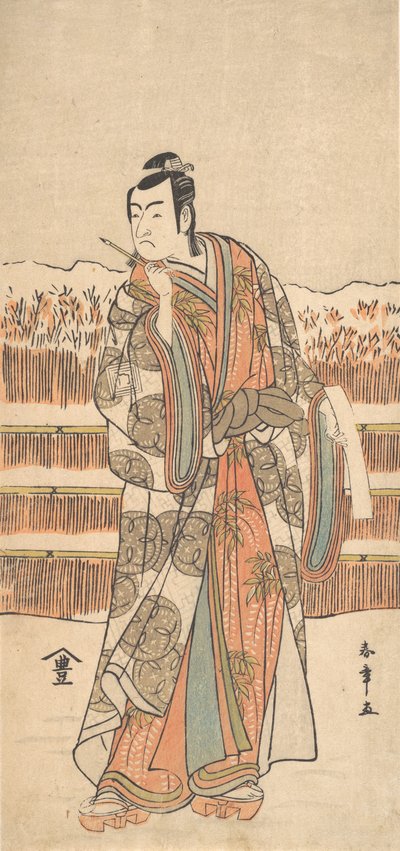Le deuxième Ichikawa Monnosuke en homme de haut rang debout dans la neige, vers 1786-87 - Shunsho